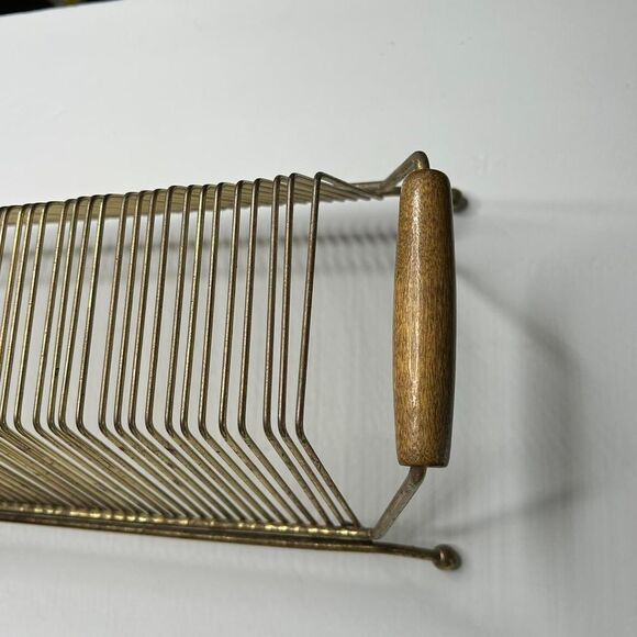 Mid-century modern brass and wood record magazine holder home - Picture 3 of 8